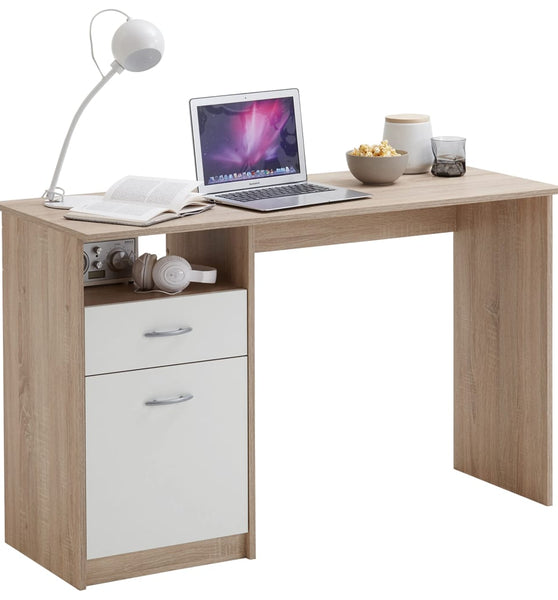 FMD Schreibtisch mit 1 Schublade 123×50×76,5 cm Eichenbraun und Weiß