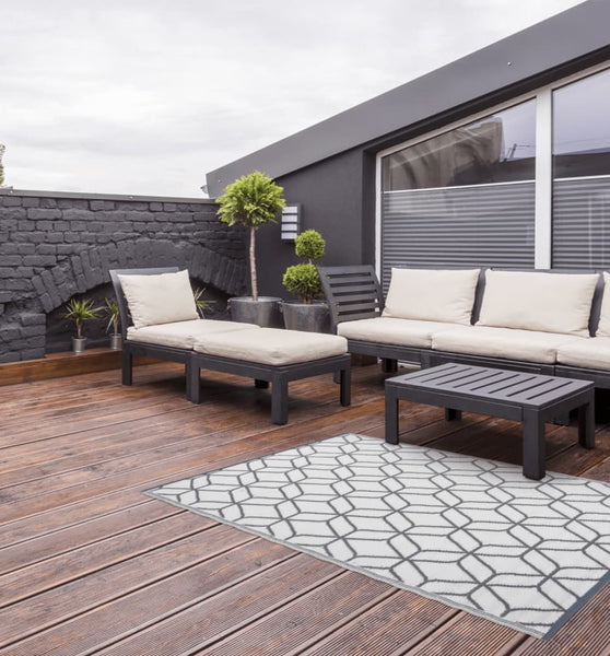 Esschert Design Outdoor-Teppich 180x121 cm Grau und Weiß OC25