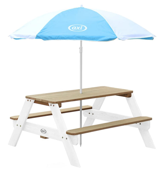 AXI Picknicktisch für Kinder Nick mit Sonnenschirm Braun und Weiß