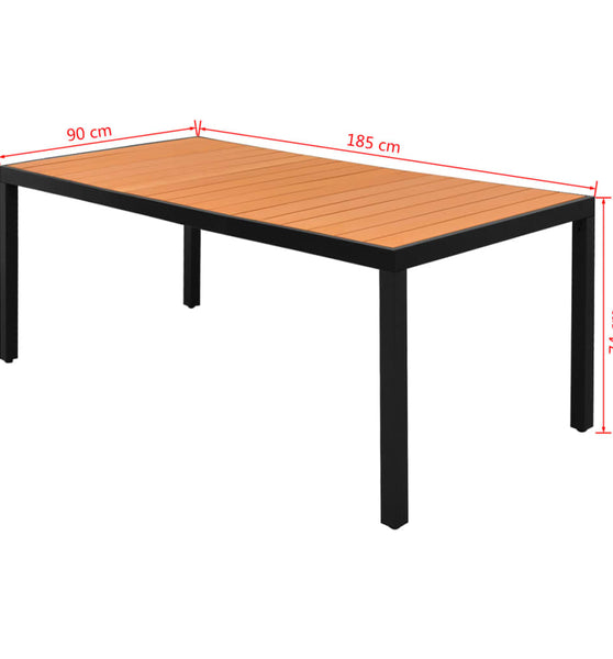 Gartentisch Braun 185x90x74 cm Aluminium und WPC