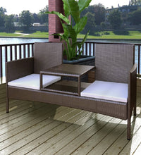 Gartensofa 2-Sitzer mit Teetisch Poly Rattan Braun