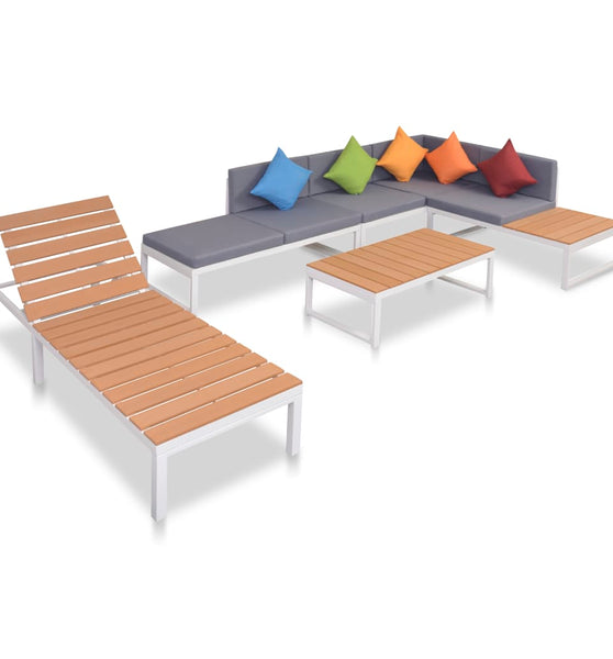 5-tlg. Garten-Lounge-Set mit Auflagen Aluminium und WPC