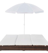 Outdoor-Loungebett mit Sonnenschirm Poly Rattan Braun