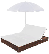 Outdoor-Loungebett mit Sonnenschirm Poly Rattan Braun