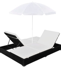 Outdoor-Loungebett mit Sonnenschirm Poly Rattan Schwarz