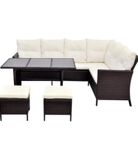 4-tlg. Garten-Lounge-Set mit Auflagen Poly Rattan Braun