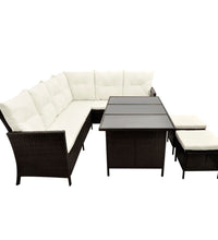 4-tlg. Garten-Lounge-Set mit Auflagen Poly Rattan Braun