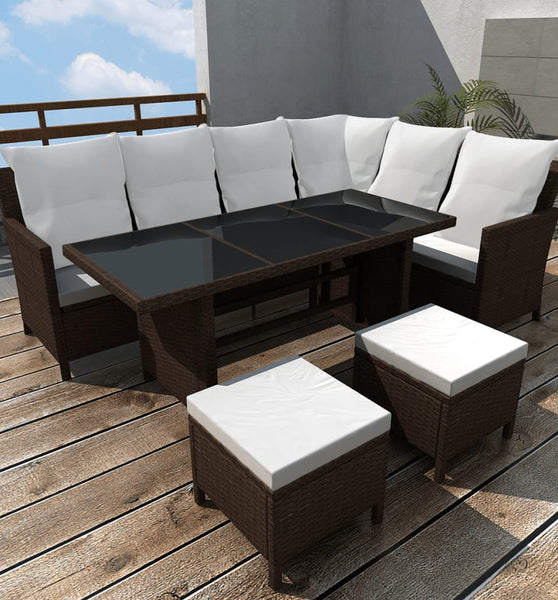 4-tlg. Garten-Lounge-Set mit Auflagen Poly Rattan Braun