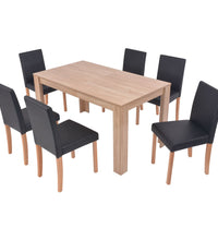 Esszimmertisch und Stühle 7-tlg. Kunstleder Eiche Schwarz