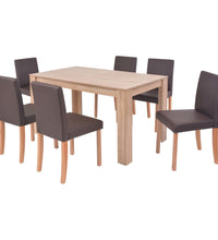 Esszimmertisch und Stühle 7-tlg. Kunstleder Eiche Braun
