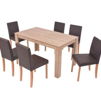 Esszimmertisch und Stühle 7-tlg. Kunstleder Eiche Braun
