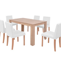 Esszimmertisch und Stühle 7-tlg. Kunstleder Eiche Cremeweiß