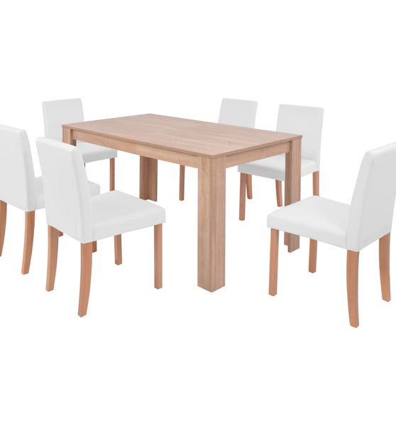 Esszimmertisch und Stühle 7-tlg. Kunstleder Eiche Cremeweiß