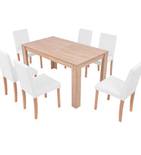 Esszimmertisch und Stühle 7-tlg. Kunstleder Eiche Cremeweiß