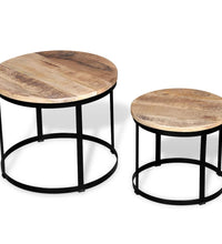 2-tlg. Couchtisch-Set Raues Mangoholz Rund 40cm/50cm