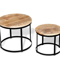 2-tlg. Couchtisch-Set Raues Mangoholz Rund 40cm/50cm