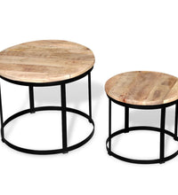 2-tlg. Couchtisch-Set Raues Mangoholz Rund 40cm/50cm