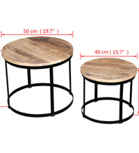 2-tlg. Couchtisch-Set Raues Mangoholz Rund 40cm/50cm