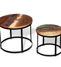 2-tlg. Couchtisch-Set Altholz Massiv Rund 40cm/50cm