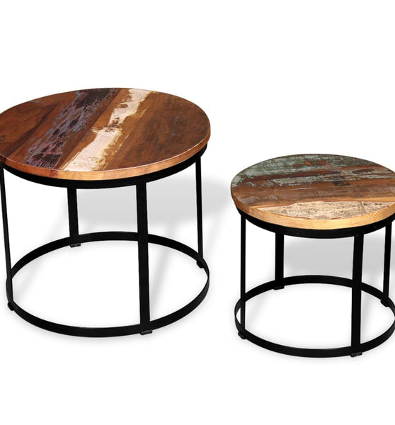2-tlg. Couchtisch-Set Altholz Massiv Rund 40cm/50cm
