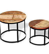 2-tlg. Couchtisch-Set Altholz Massiv Rund 40cm/50cm