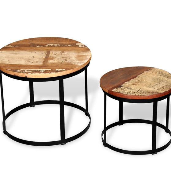 2-tlg. Couchtisch-Set Altholz Massiv Rund 40cm/50cm