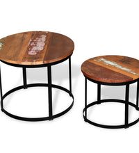 2-tlg. Couchtisch-Set Altholz Massiv Rund 40cm/50cm