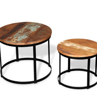 2-tlg. Couchtisch-Set Altholz Massiv Rund 40cm/50cm