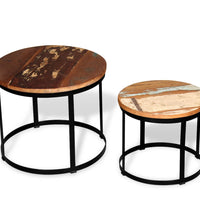 2-tlg. Couchtisch-Set Altholz Massiv Rund 40cm/50cm