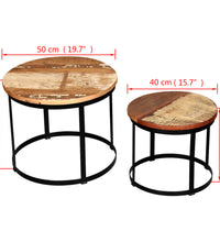 2-tlg. Couchtisch-Set Altholz Massiv Rund 40cm/50cm
