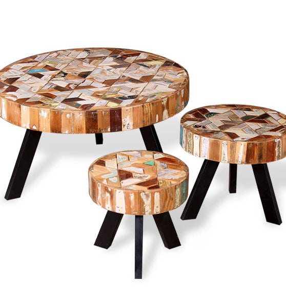 3-tlg. Couchtisch-Set Altholz Massiv