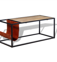 Couchtisch mit Zeitschriftenhalter aus Echtleder 110x50x45 cm