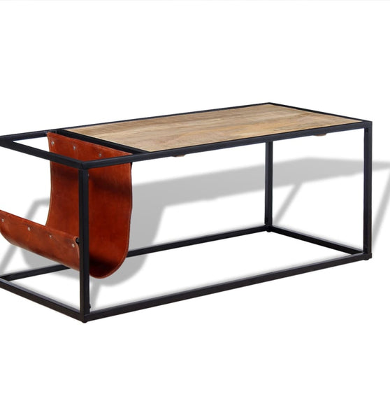 Couchtisch mit Zeitschriftenhalter aus Echtleder 110x50x45 cm