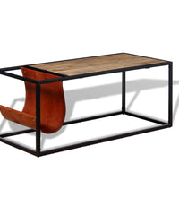 Couchtisch mit Zeitschriftenhalter aus Echtleder 110x50x45 cm