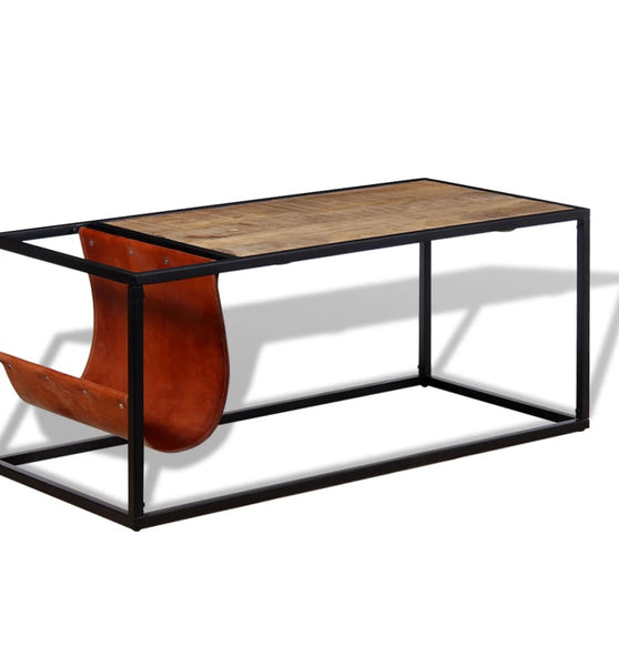 Couchtisch mit Zeitschriftenhalter aus Echtleder 110x50x45 cm