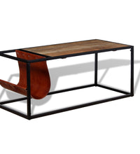 Couchtisch mit Zeitschriftenhalter aus Echtleder 110x50x45 cm