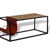 Couchtisch mit Zeitschriftenhalter aus Echtleder 110x50x45 cm