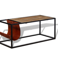 Couchtisch mit Zeitschriftenhalter aus Echtleder 110x50x45 cm