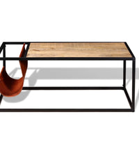 Couchtisch mit Zeitschriftenhalter aus Echtleder 110x50x45 cm