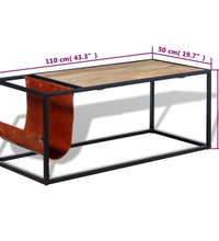 Couchtisch mit Zeitschriftenhalter aus Echtleder 110x50x45 cm