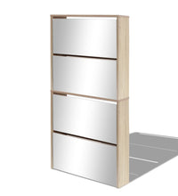 Schuhschrank mit 4 Fächern Spiegel Eiche 63×17×134 cm