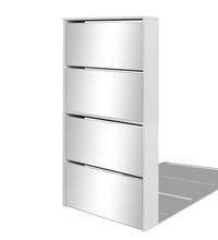 Schuhschrank mit 4 Fächern Spiegel Weiß 63×17×134 cm