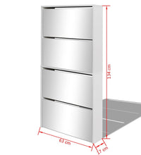 Schuhschrank mit 4 Fächern Spiegel Weiß 63×17×134 cm