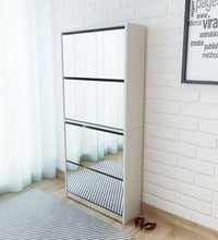 Schuhschrank mit 4 Fächern Spiegel Weiß 63×17×134 cm