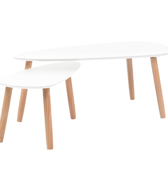 2-tlg. Couchtisch-Set Massivholz Kiefer Weiß