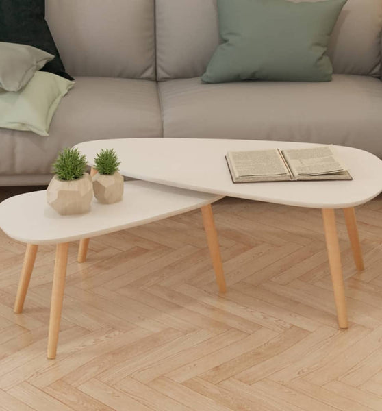 2-tlg. Couchtisch-Set Massivholz Kiefer Weiß