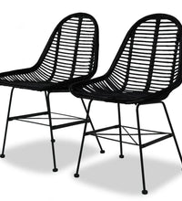 Esszimmerstühle 2 Stk. Natur Rattan Schwarz
