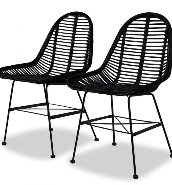 Esszimmerstühle 2 Stk. Natur Rattan Schwarz