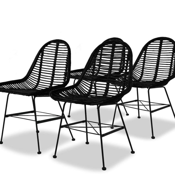 Esszimmerstühle 4 Stk. Natur Rattan Schwarz