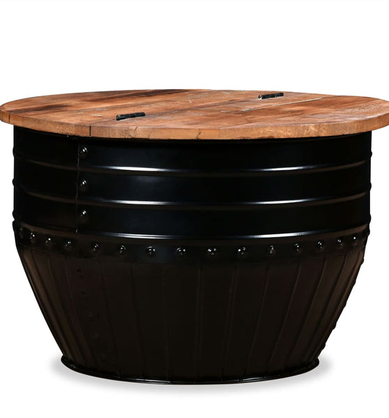 Couchtisch Altholz Massiv Schwarz Trommelform